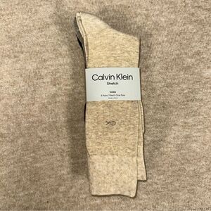 CK Men’s 4 pk Taupe Heather Brown Tan Black Ivory Cotton Blend Dress Crew Socks